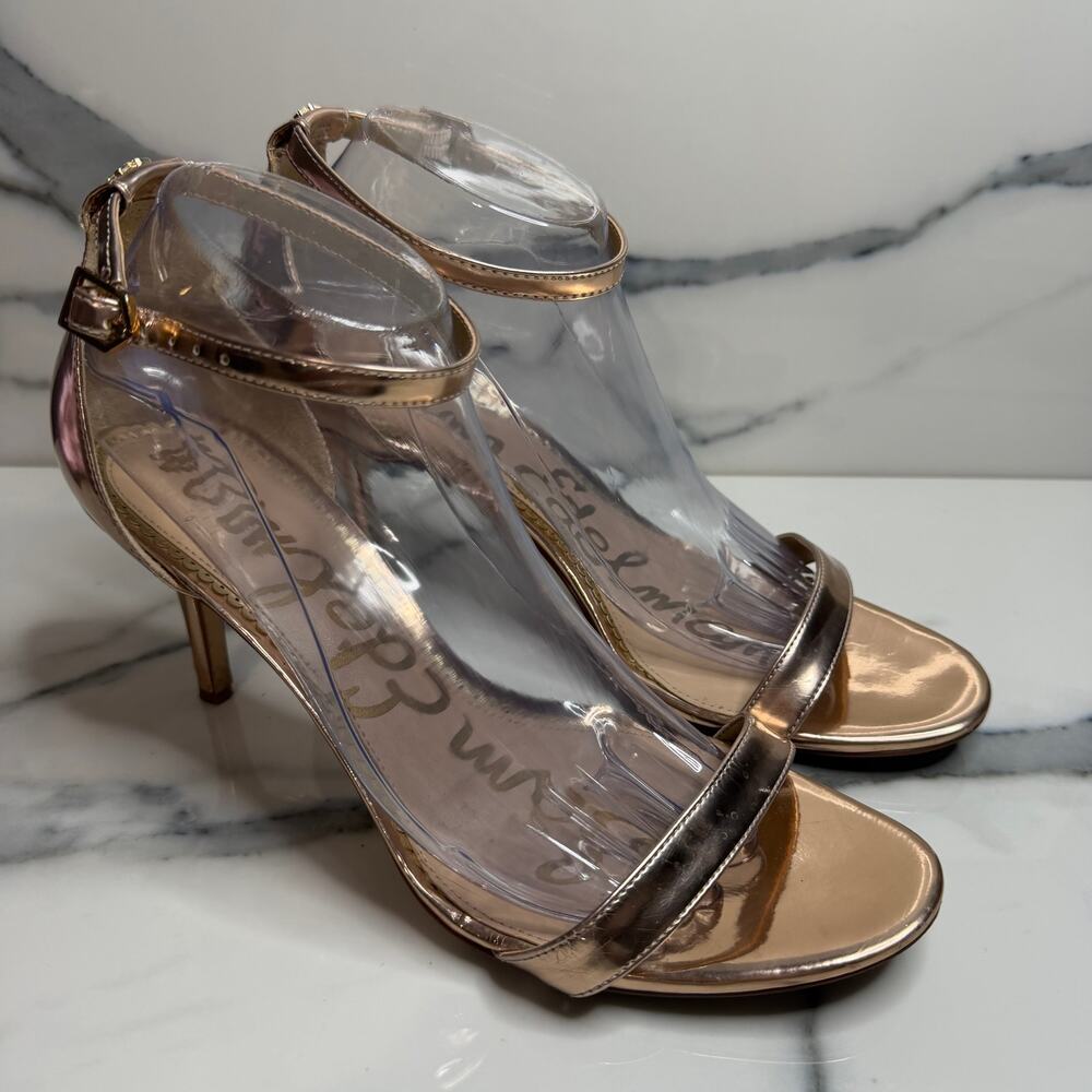 Sam Edelman Womens Rose Metallic Patti Heels Sz 9.5 Strappy Classic Minimal FLAW